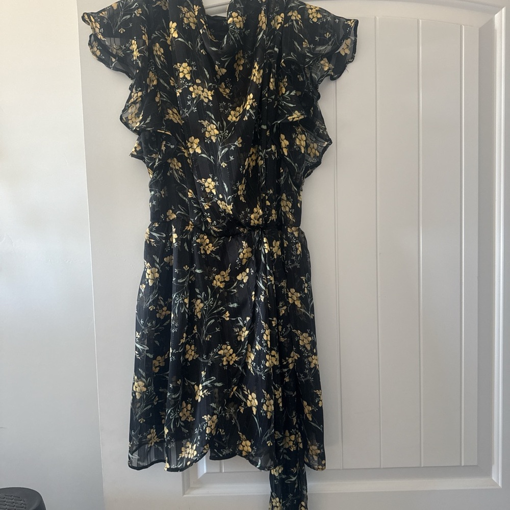 Sabina Musayev Black and Gold Floral Mini Dress
